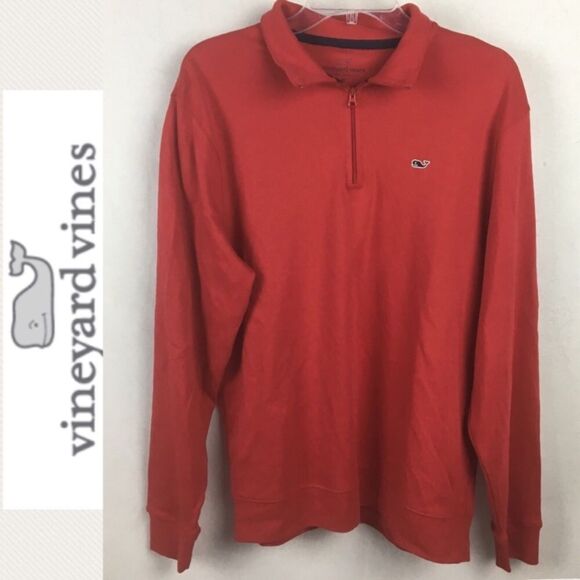 Vineyard Vines Red Cotton Quarter Zip V Neck Long Sleeve Sweater M - Picture 4 of 6